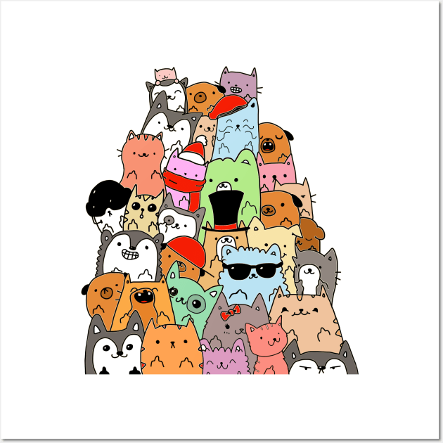 Cute Cats and Dogs Doodle Wall Art by OneWeirdDude